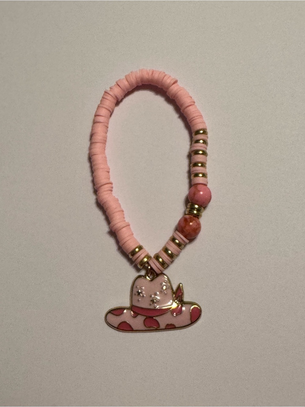 Country Western Pink Cowgirl Hat Stretch Beaded Charm Bracelet